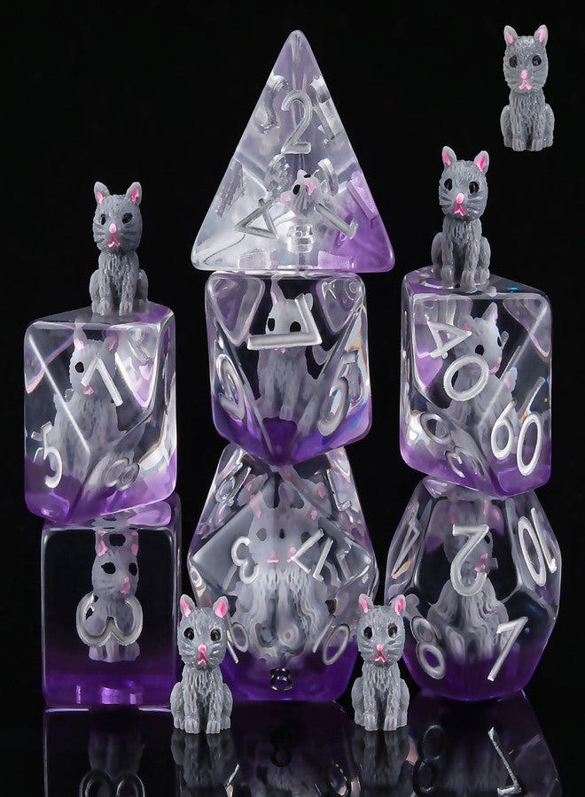 Maywin Cat DND Resin Dice Set, Polyhedral D&D Cat Dice Inclusion Dice for Dungeons and Dragons MTG RPG - Image 1